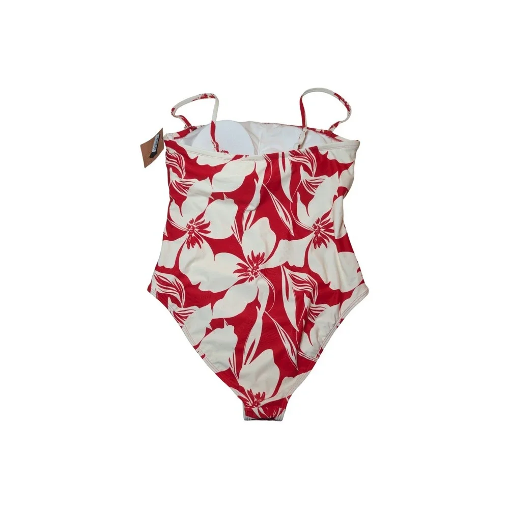 ⭐D4 Shade & Shore Red & Cream Floral High Leg One Piece Swimsuit - Large